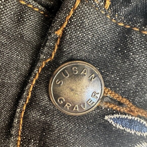 Susan Graver Notations Denim Dress Jean Jacket Charcoal Embroidered Beads Size S - Picture 11 of 12